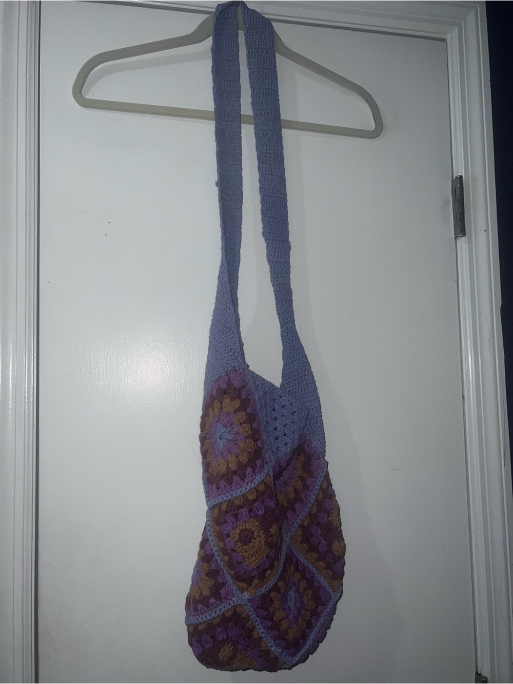 Lavender Crochet Shoulder Bag with Brown and Purple Accents